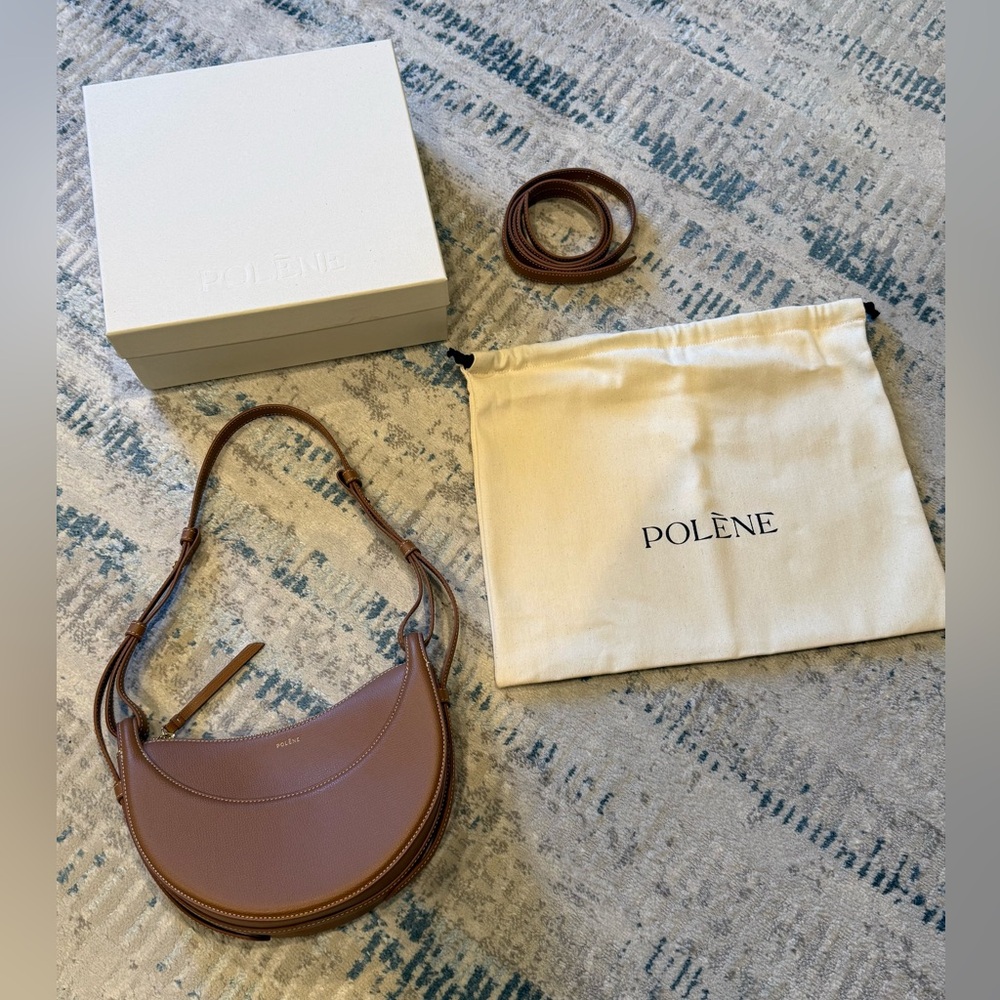 POLÈNE Numéro Dix Textured Camel Leather Crescent Shoulder Crossbody Bag
